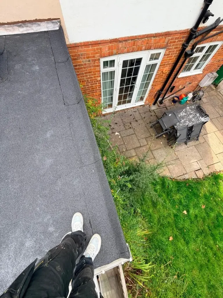 Completed felt flat roof on an extension