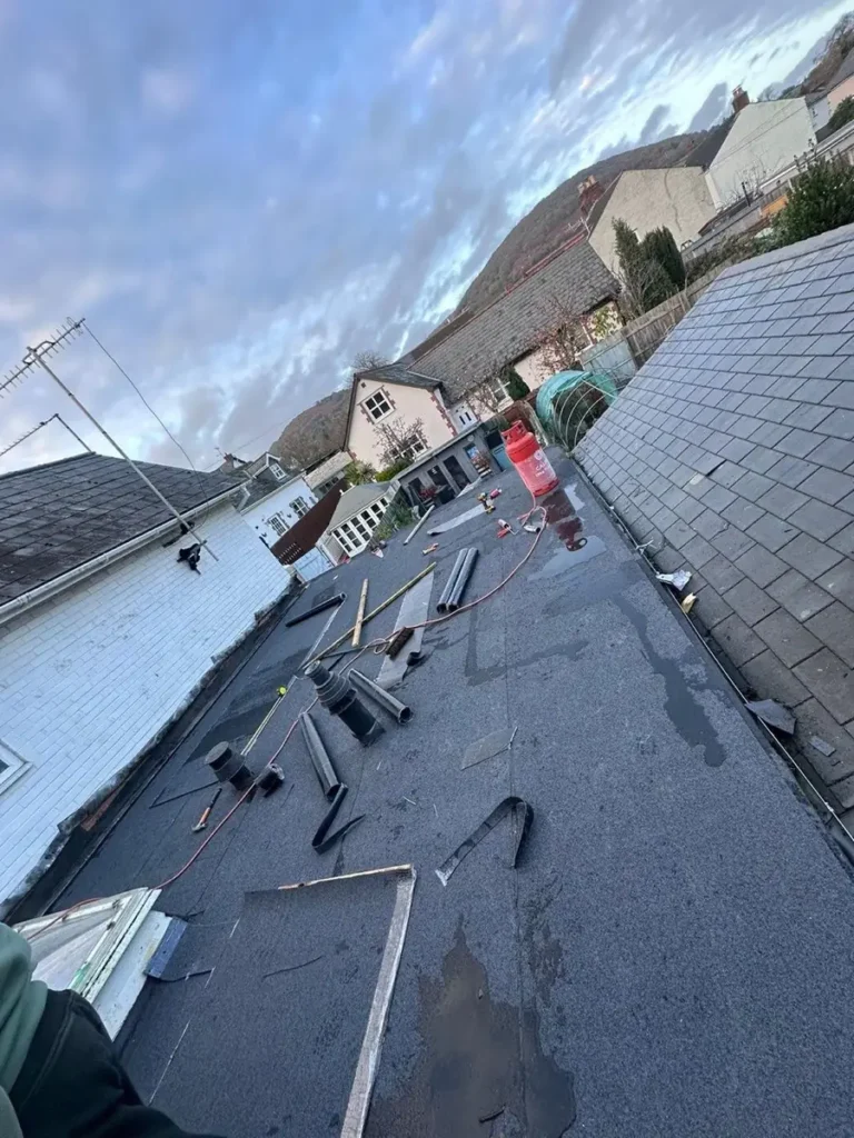 Felt flat roof being repaired